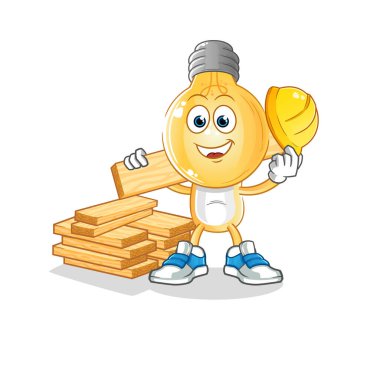 Ampul başlı çizgi film yapımcısı vektörü. çizgi film karakteri