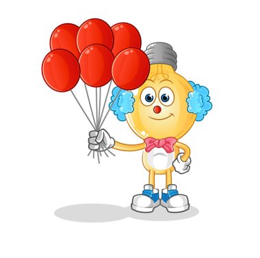 Ampul kafalı palyaço balon vektörlü. çizgi film karakteri