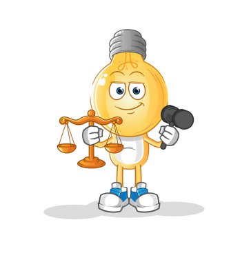 Ampul kafalı karikatür avukat çizgi filmi. çizgi film maskotu vektörü