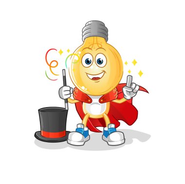 Ampul kafalı çizgi film sihirbazı illüstrasyonu. karakter vektörü