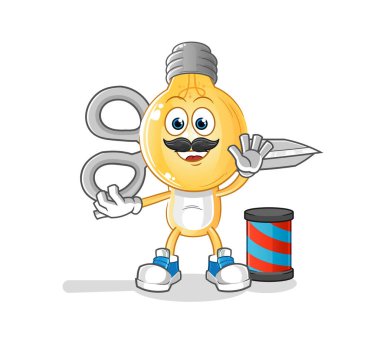 Ampul kafalı çizgi film berberi. çizgi film maskotu vektörü