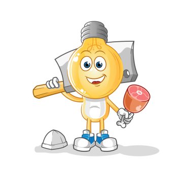 Ampul kafalı çizgi film Kasap illüstrasyonu. karakter vektörü