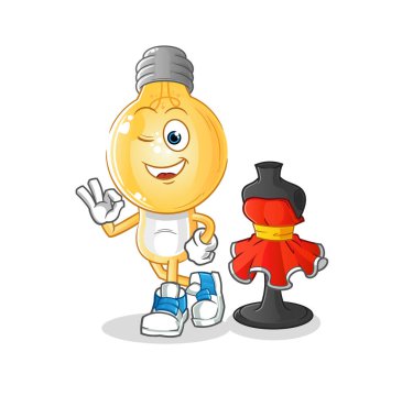 Ampul başlı çizgi film tasarımcısı vektörü. çizgi film karakteri