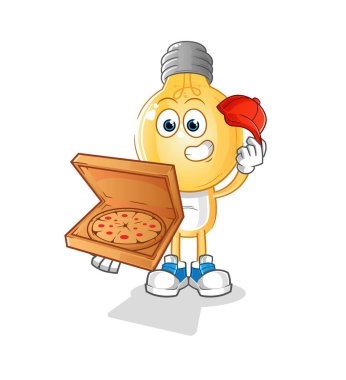 Ampul kafalı çizgi film pizzacısı çocuk vektörü. çizgi film karakteri