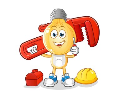 Ampul kafalı karikatür muslukçusu. çizgi film maskotu vektörü