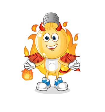 Kanat karakteri olan ampul kafalı çizgi film iblisi. çizgi film vektörü