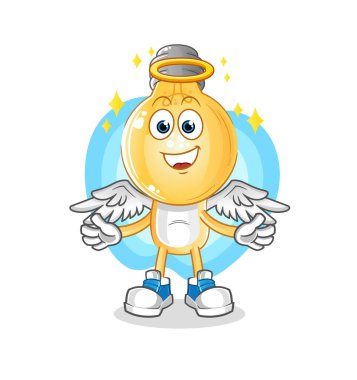 Kanat vektörlü ampul başlı çizgi film meleği. çizgi film karakteri