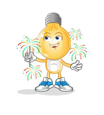 Havai fişek maskotlu ampul kafalı çizgi film. çizgi film vektörü