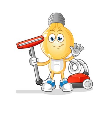 Ampul başlıklı çizgi film süpürgeyle temizlendi. karakter vektörü