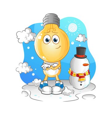 Soğuk kış karakterinde ampul başlı çizgi film. çizgi film vektörü