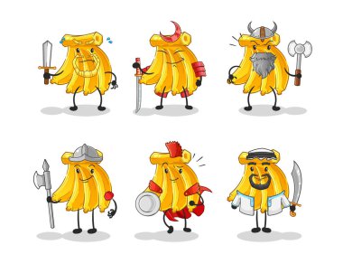 Muz savaşçısı grup karakteri. çizgi film maskotu vektörü