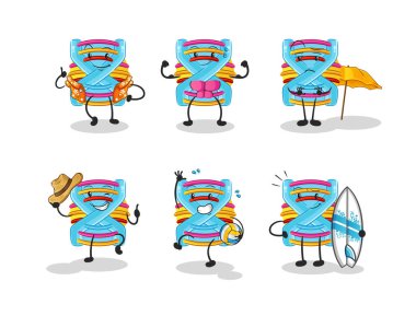 DNA plajı tatil seti karakteri. çizgi film maskotu vektörü