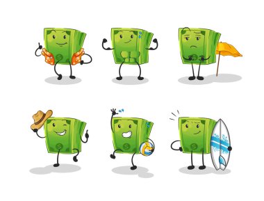 para plajı tatil seti karakter. çizgi film maskotu vektörü