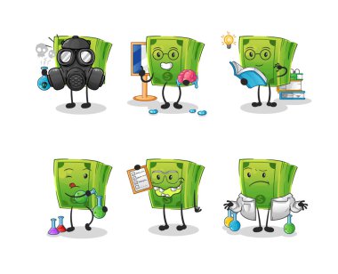 Para bilimci grup karakteri. çizgi film maskotu vektörü