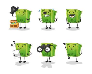 Para Korsanı grup karakteri. çizgi film maskotu vektörü