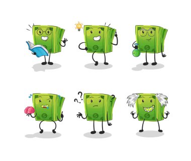 Para düşünen grup karakteri. çizgi film maskotu vektörü