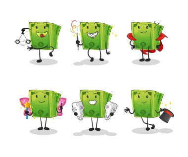 Para sihirli grup karakteri. çizgi film maskotu vektörü