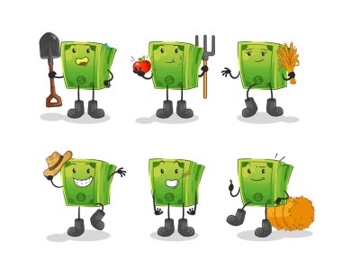 Para çiftçisi grup karakteri. çizgi film maskotu vektörü