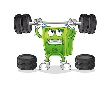 Halter karakterini kaldıran para. çizgi film maskotu vektörü