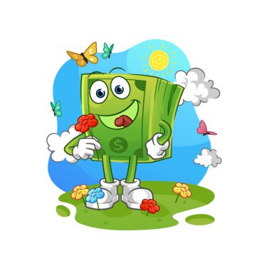 Para baharda çiçek toplar. karakter vektörü