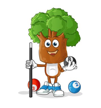 Ağaç kafalı çizgi film bilardo karakterini canlandırıyor. çizgi film vektörü