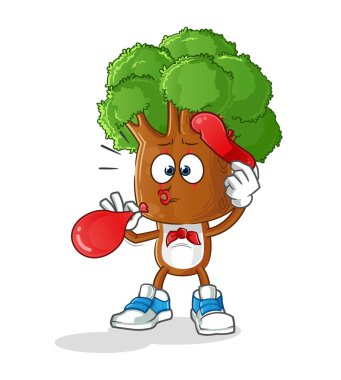 Ağaç başlı karikatür pandomim balonu şişiriyor. çizgi film vektörü