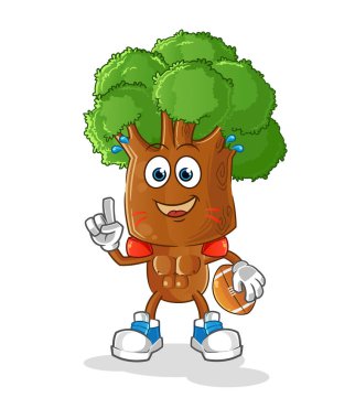 Ragbi karakterini oynayan ağaç kafalı çizgi film karakteri. çizgi film vektörü