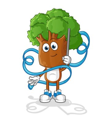 Ağaç kafalı çizgi film Ritmik Jimnastik maskotu. çizgi film vektörü