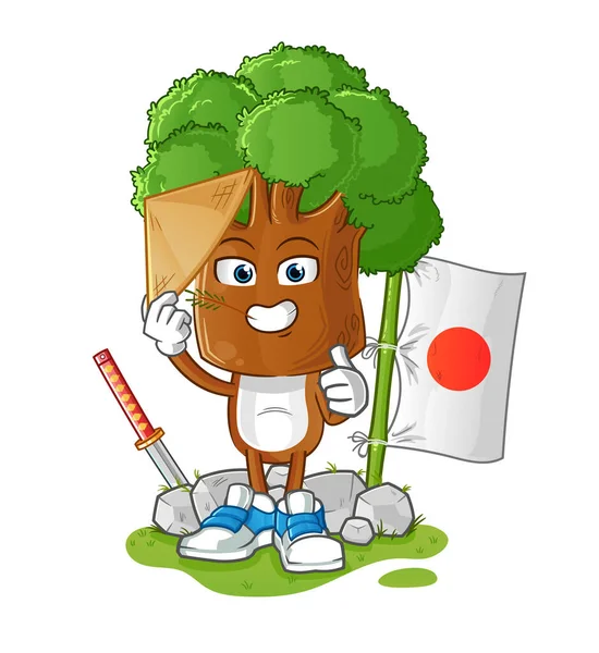 Träd Huvud Tecknad Japansk Vektor Tecknad Figur — Stock vektor