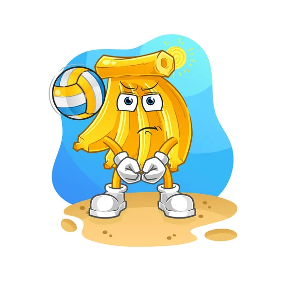 Banana Play Volleyball Mascot Cartoon Vector — Stock Vector