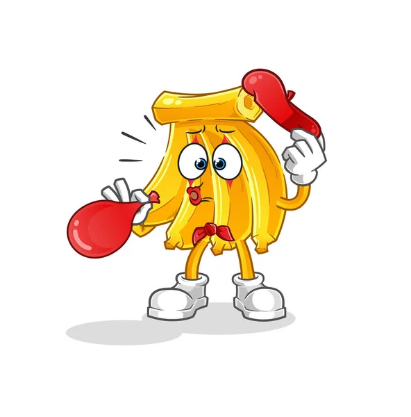 Banana Pantomime Blowing Balloon Cartoon Mascot Vector — Stock Vector