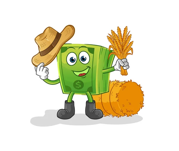 Mascote Agricultor Dinheiro Vector Dos Desenhos Animados —  Vetores de Stock