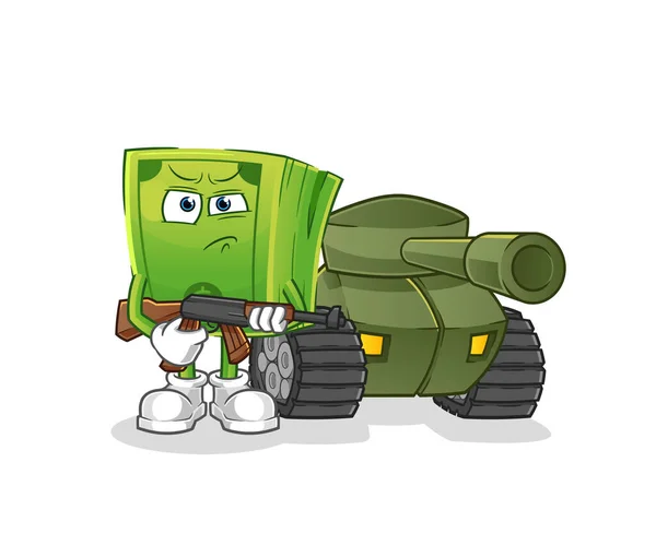 具有坦克特征的金钱士兵 卡通吉祥物载体 — 图库矢量图片
