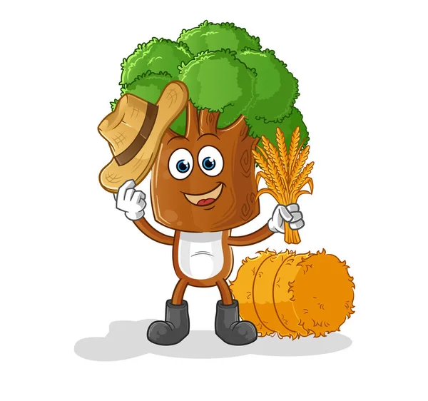 Tree Head Cartoon Farmer Mascot Cartoon Vector — Stock Vector