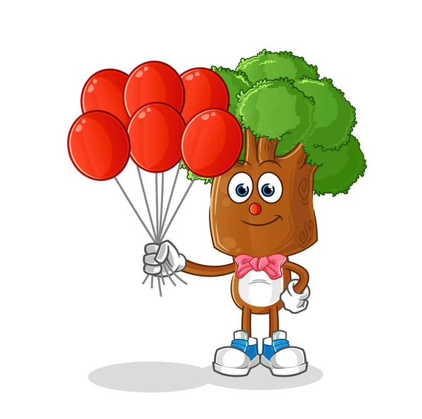 Tree Head Cartoon Clown Balloons Vector Cartoon Character — Stock Vector