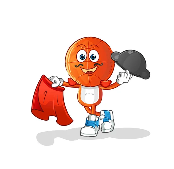 赤い布のイラストのバスケットボールヘッド漫画のマタドール キャラクターベクトル — ストックベクタ