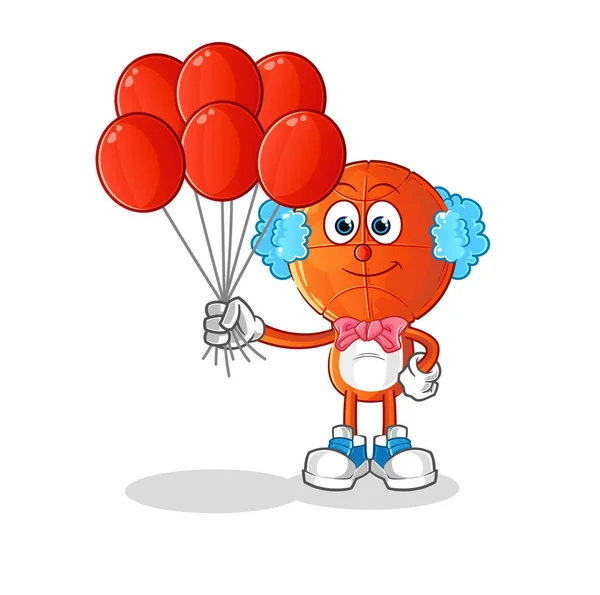 Basketball Head Cartoon Clown Balloons Vector Cartoon Character — Stock Vector