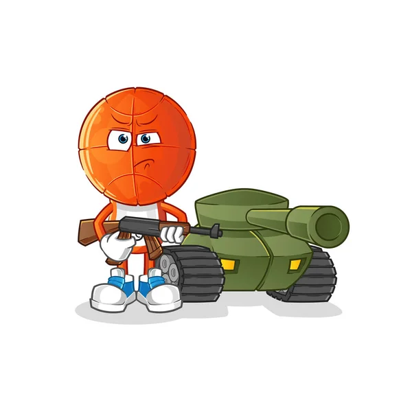 Basketbalový Hlava Karikatura Voják Tank Charakter Kreslený Vektor — Stockový vektor