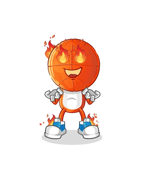 Dibujos Animados Cabeza Baloncesto Mascota Fuego Vector Dibujos Animados — Vector de stock