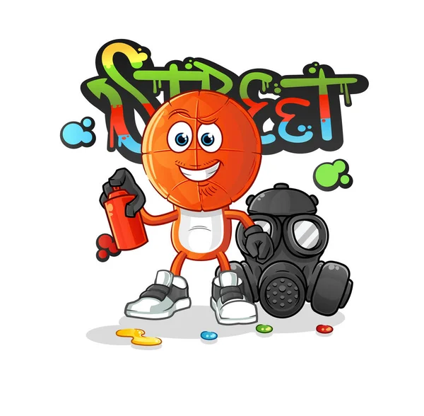 Basketball Head Cartoon Graffiti Artist Vector Cartoon Character — Stock Vector