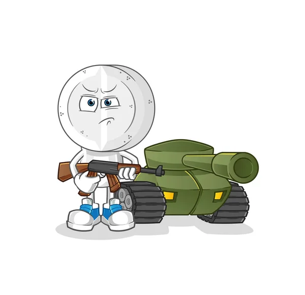 Medicijntablet Hoofd Cartoon Soldaat Met Tank Karakter Cartoon Vector — Stockvector