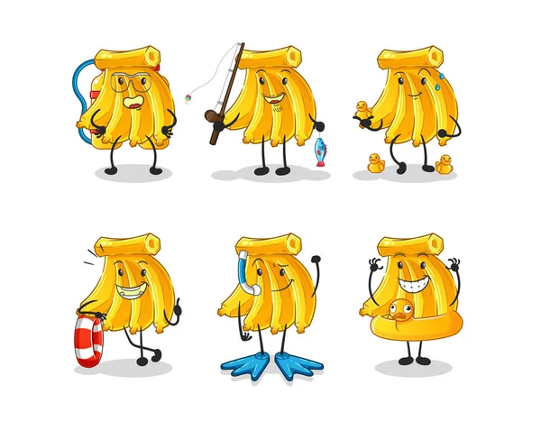 Banana Water Activity Group Cartoon Mascot Vector — Stock Vector