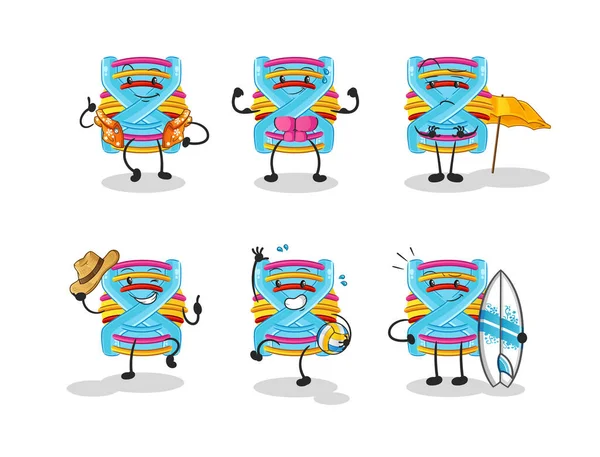 DNA plajı tatil seti karakteri. çizgi film maskotu vektörü