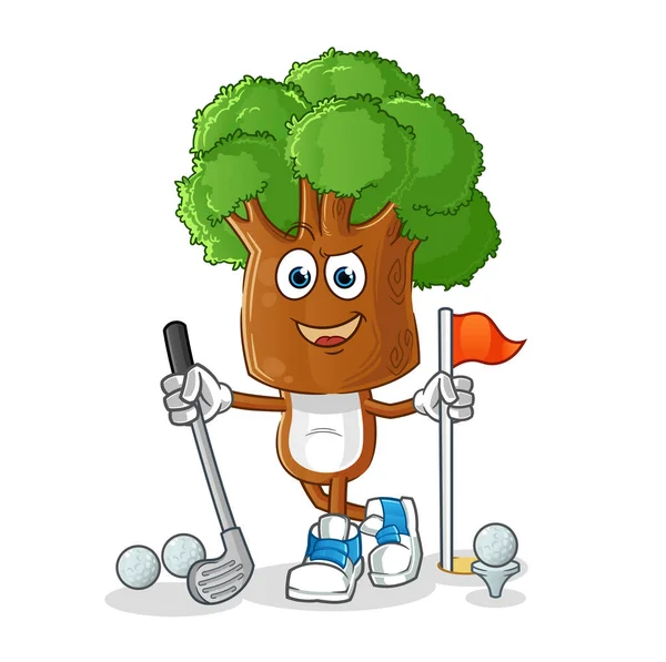 Golf oynayan ağaç kafalı çizgi film karakteri. çizgi film karakteri