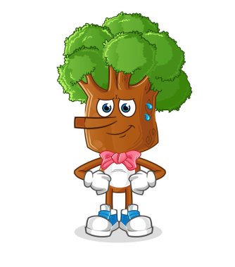 Ağaç kafalı çizgi film karakteri Pinokyo karakteri gibi yalan söylüyor. çizgi film vektörü