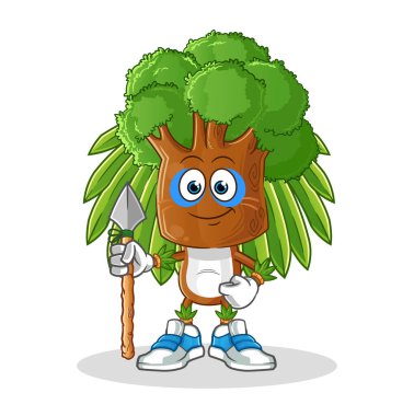 Ağaç kafalı çizgi film kabile maskotu. çizgi film vektörü