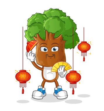 Fenerli resimli Çin çizgi filmi. karakter vektörü