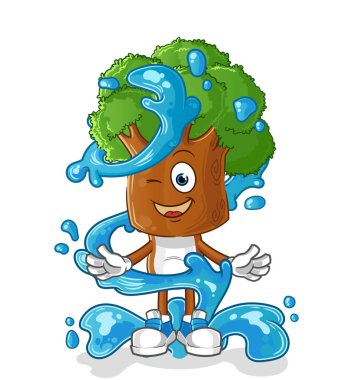 Ağaç kafalı, su maskotlu taze çizgi film. çizgi film vektörü