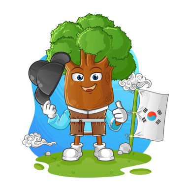 Ağaç başlı çizgi film kore kültür vektörü. çizgi film karakteri