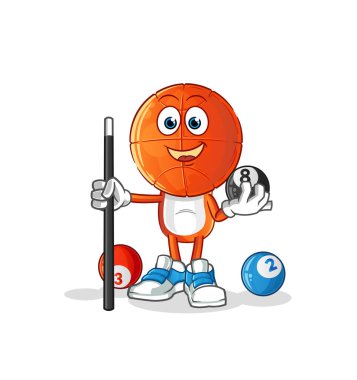 Basketbol baş karikatürü bilardo karakterini canlandırıyor. çizgi film vektörü